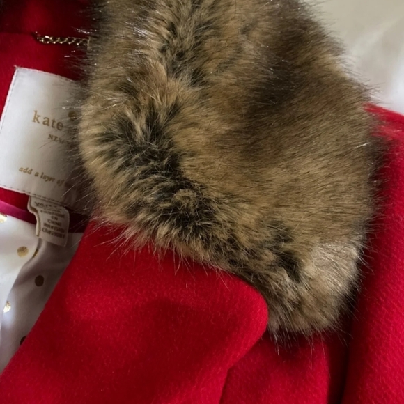 Kate Spade Red Pea Coat with Fur Collar - Picture 5 of 7